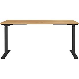 Schreibtisch Boston, elektrisch höhenverstellbar, Rechteck, T-Fuß, Memory-USB-Panel, B 1600 x T 800 x H 720-1200 mm, Navarra-Eiche/schwarz