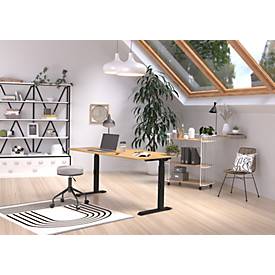 Schreibtisch Boston, mechanisch höhenverstellbar, Rechteck, C-Fuß, B 1600 x T 800 x H 680-910 mm, Navarra-Eiche/schwarz