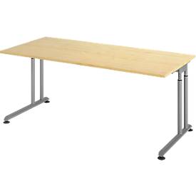 Schreibtisch Breno, manuelle Höheneinstellung, horizontaler Kabelkanal, B 1800 x T 800 x H 680-820 mm, Spanplatte & Stahl, Ahorn/Silber