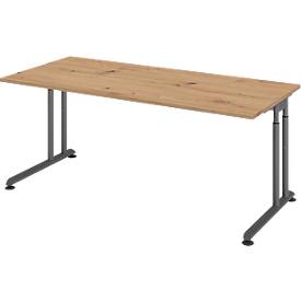 Schreibtisch Breno, manuelle Höheneinstellung, horizontaler Kabelkanal, B 1800 x T 800 x H 680-820 mm, Spanplatte & Stahl, Asteiche/Graphit