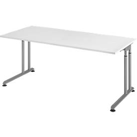 Schreibtisch Breno, manuelle Höheneinstellung, horizontaler Kabelkanal, B 1800 x T 800 x H 680-820 mm, Spanplatte & Stahl, Weiß/Silber