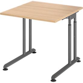 Schreibtisch Breno, manuelle Höheneinstellung, horizontaler Kabelkanal, B 800 x T 800 x H 680-820 mm, Spanplatte & Stahl, Eiche/Graphit