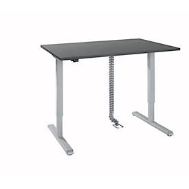 Schreibtisch, elektrisch höhenverstellbar, inkl. Kabelkette & Kabelkanal, Rechteck, T-Fuß, B 1200 x T 800 x H 715-1205 mm, graphit/weißaluminium