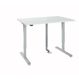 Schreibtisch, elektrisch höhenverstellbar, inkl. Kabelkette & Kabelkanal, Rechteck, T-Fuß, B 1200 x T 800 x H 715-1205 mm, lichtgrau/weißaluminium