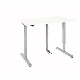 Schreibtisch, elektrisch höhenverstellbar, inkl. Kabelkette & Kabelkanal, Rechteck, T-Fuß, B 1200 x T 800 x H 715-1205 mm, weiß/weißaluminium