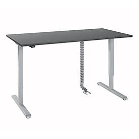 Schreibtisch, elektrisch höhenverstellbar, inkl. Kabelkette & Kabelkanal, Rechteck, T-Fuß, B 1600 x T 800 x H 715-1205 mm, graphit/weißaluminium