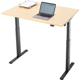 Schreibtisch, elektrisch höhenverstellbar, Rechteck, T-Fuß, B 1200 x T 800 x H 720-1200 mm, Ahorn-Dekor/schwarz