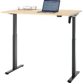 Schreibtisch, elektrisch höhenverstellbar, Rechteck, T-Fuß, B 1200 x T 800 x H 720-1200 mm, Ahorn-Dekor/schwarz