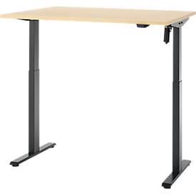 Schreibtisch, elektrisch höhenverstellbar, Rechteck, T-Fuß, B 1200 x T 800 x H 720-1200 mm, Ahorn-Dekor/schwarz