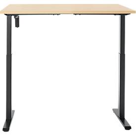 Schreibtisch, elektrisch höhenverstellbar, Rechteck, T-Fuß, B 1200 x T 800 x H 720-1200 mm, Ahorn-Dekor/schwarz