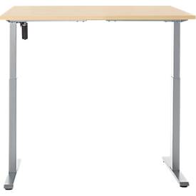 Schreibtisch, elektrisch höhenverstellbar, Rechteck, T-Fuß, B 1200 x T 800 x H 720-1200 mm, Ahorn-Dekor/silber
