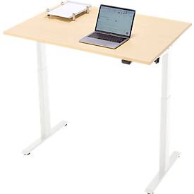 Schreibtisch, elektrisch höhenverstellbar, Rechteck, T-Fuß, B 1200 x T 800 x H 720-1200 mm, Ahorn-Dekor/weiß