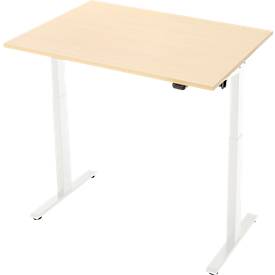 Schreibtisch, elektrisch höhenverstellbar, Rechteck, T-Fuß, B 1200 x T 800 x H 720-1200 mm, Ahorn-Dekor/weiß