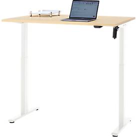 Schreibtisch, elektrisch höhenverstellbar, Rechteck, T-Fuß, B 1200 x T 800 x H 720-1200 mm, Ahorn-Dekor/weiß