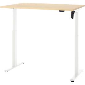 Schreibtisch, elektrisch höhenverstellbar, Rechteck, T-Fuß, B 1200 x T 800 x H 720-1200 mm, Ahorn-Dekor/weiß