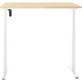 Schreibtisch, elektrisch höhenverstellbar, Rechteck, T-Fuß, B 1200 x T 800 x H 720-1200 mm, Ahorn-Dekor/weiß