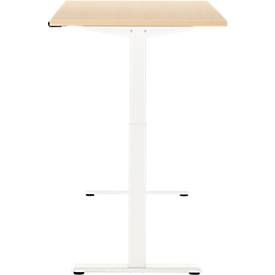 Schreibtisch, elektrisch höhenverstellbar, Rechteck, T-Fuß, B 1200 x T 800 x H 720-1200 mm, Ahorn-Dekor/weiß
