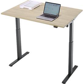 Schreibtisch, elektrisch höhenverstellbar, Rechteck, T-Fuß, B 1200 x T 800 x H 720-1200 mm, Eiche-Dekor/schwarz