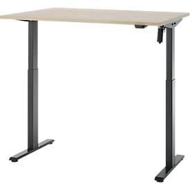 Schreibtisch, elektrisch höhenverstellbar, Rechteck, T-Fuß, B 1200 x T 800 x H 720-1200 mm, Eiche-Dekor/schwarz