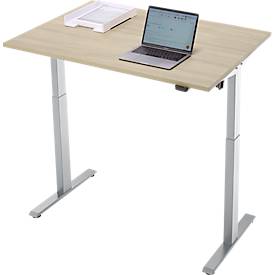 Schreibtisch, elektrisch höhenverstellbar, Rechteck, T-Fuß, B 1200 x T 800 x H 720-1200 mm, Eiche-Dekor/silber