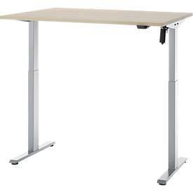 Schreibtisch, elektrisch höhenverstellbar, Rechteck, T-Fuß, B 1200 x T 800 x H 720-1200 mm, Eiche-Dekor/silber