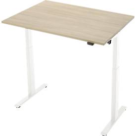 Schreibtisch, elektrisch höhenverstellbar, Rechteck, T-Fuß, B 1200 x T 800 x H 720-1200 mm, Eiche-Dekor/weiß