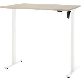 Schreibtisch, elektrisch höhenverstellbar, Rechteck, T-Fuß, B 1200 x T 800 x H 720-1200 mm, Eiche-Dekor/weiß