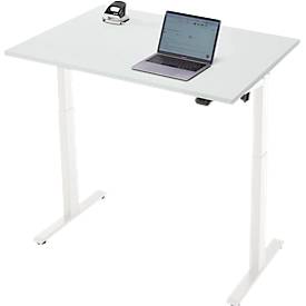 Schreibtisch, elektrisch höhenverstellbar, Rechteck, T-Fuß, B 1200 x T 800 x H 720-1200 mm, lichtgrau/weiß
