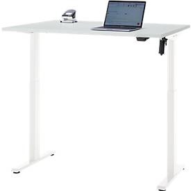 Schreibtisch, elektrisch höhenverstellbar, Rechteck, T-Fuß, B 1200 x T 800 x H 720-1200 mm, lichtgrau/weiß