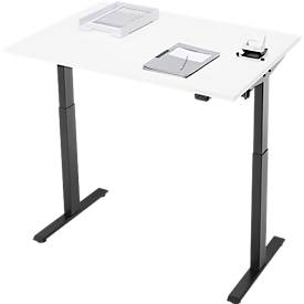 Schreibtisch, elektrisch höhenverstellbar, Rechteck, T-Fuß, B 1200 x T 800 x H 720-1200 mm, weiß/schwarz
