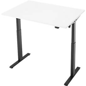 Schreibtisch, elektrisch höhenverstellbar, Rechteck, T-Fuß, B 1200 x T 800 x H 720-1200 mm, weiß/schwarz