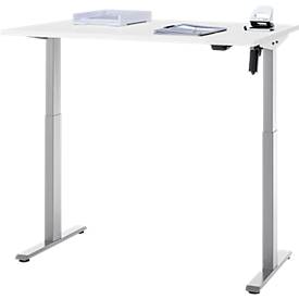 Schreibtisch, elektrisch höhenverstellbar, Rechteck, T-Fuß, B 1200 x T 800 x H 720-1200 mm, weiß/silber