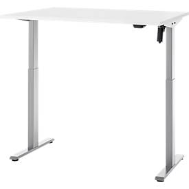 Schreibtisch, elektrisch höhenverstellbar, Rechteck, T-Fuß, B 1200 x T 800 x H 720-1200 mm, weiß/silber