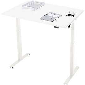 Schreibtisch, elektrisch höhenverstellbar, Rechteck, T-Fuß, B 1200 x T 800 x H 720-1200 mm, weiß/weiß