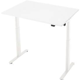 Schreibtisch, elektrisch höhenverstellbar, Rechteck, T-Fuß, B 1200 x T 800 x H 720-1200 mm, weiß/weiß