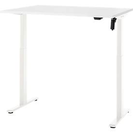 Schreibtisch, elektrisch höhenverstellbar, Rechteck, T-Fuß, B 1200 x T 800 x H 720-1200 mm, weiß/weiß