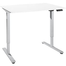 Schreibtisch, elektrisch höhenverstellbar, Rechteck, T-Fuß, B 1200 x T 800 x H 755-1255 mm, weiß/weißalu + Memory-Bedienpanel, Kabelkanal