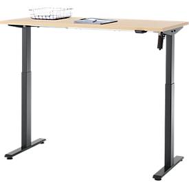 Schreibtisch, elektrisch höhenverstellbar, Rechteck, T-Fuß, B 1300 x T 650 x H 720-1200 mm, Ahorn-Dekor/schwarz