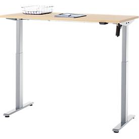 Schreibtisch, elektrisch höhenverstellbar, Rechteck, T-Fuß, B 1300 x T 650 x H 720-1200 mm, Ahorn-Dekor/silber