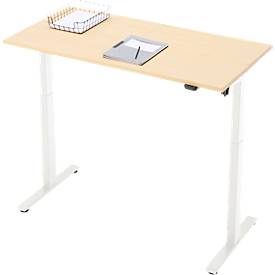 Schreibtisch, elektrisch höhenverstellbar, Rechteck, T-Fuß, B 1300 x T 650 x H 720-1200 mm, Ahorn-Dekor/weiß
