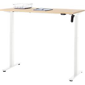Schreibtisch, elektrisch höhenverstellbar, Rechteck, T-Fuß, B 1300 x T 650 x H 720-1200 mm, Ahorn-Dekor/weiß