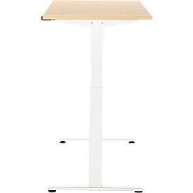 Schreibtisch, elektrisch höhenverstellbar, Rechteck, T-Fuß, B 1300 x T 650 x H 720-1200 mm, Ahorn-Dekor/weiß