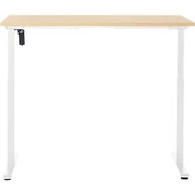 Schreibtisch, elektrisch höhenverstellbar, Rechteck, T-Fuß, B 1300 x T 650 x H 720-1200 mm, Ahorn-Dekor/weiß