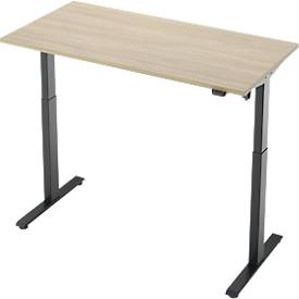 Schreibtisch, elektrisch höhenverstellbar, Rechteck, T-Fuß, B 1300 x T 650 x H 720-1200 mm, Eiche-Dekor/schwarz