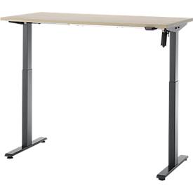 Schreibtisch, elektrisch höhenverstellbar, Rechteck, T-Fuß, B 1300 x T 650 x H 720-1200 mm, Eiche-Dekor/schwarz