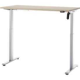 Schreibtisch, elektrisch höhenverstellbar, Rechteck, T-Fuß, B 1300 x T 650 x H 720-1200 mm, Eiche-Dekor/silber