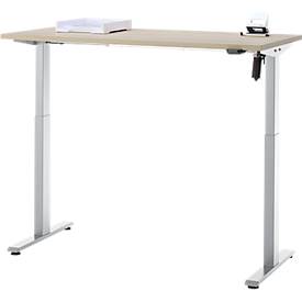 Schreibtisch, elektrisch höhenverstellbar, Rechteck, T-Fuß, B 1300 x T 650 x H 720-1200 mm, Eiche-Dekor/silber