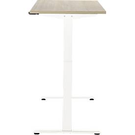 Schreibtisch, elektrisch höhenverstellbar, Rechteck, T-Fuß, B 1300 x T 650 x H 720-1200 mm, Eiche-Dekor/weiß