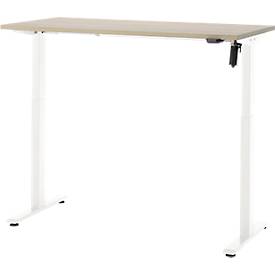 Schreibtisch, elektrisch höhenverstellbar, Rechteck, T-Fuß, B 1300 x T 650 x H 720-1200 mm, Eiche-Dekor/weiß