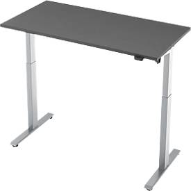 Schreibtisch, elektrisch höhenverstellbar, Rechteck, T-Fuß, B 1300 x T 650 x H 720-1200 mm, graphit/silber
